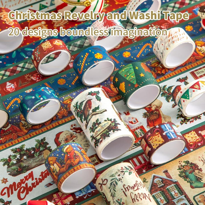 icceemee Christmas Theme Washi Tape Set, 20 Rolls Christmas Theme Washi TapeWritable Decorative Tapes for Scrapbooking, Junk Journal Supplies, Bullet Journaling, 0.6"x79" per Roll - Image 3